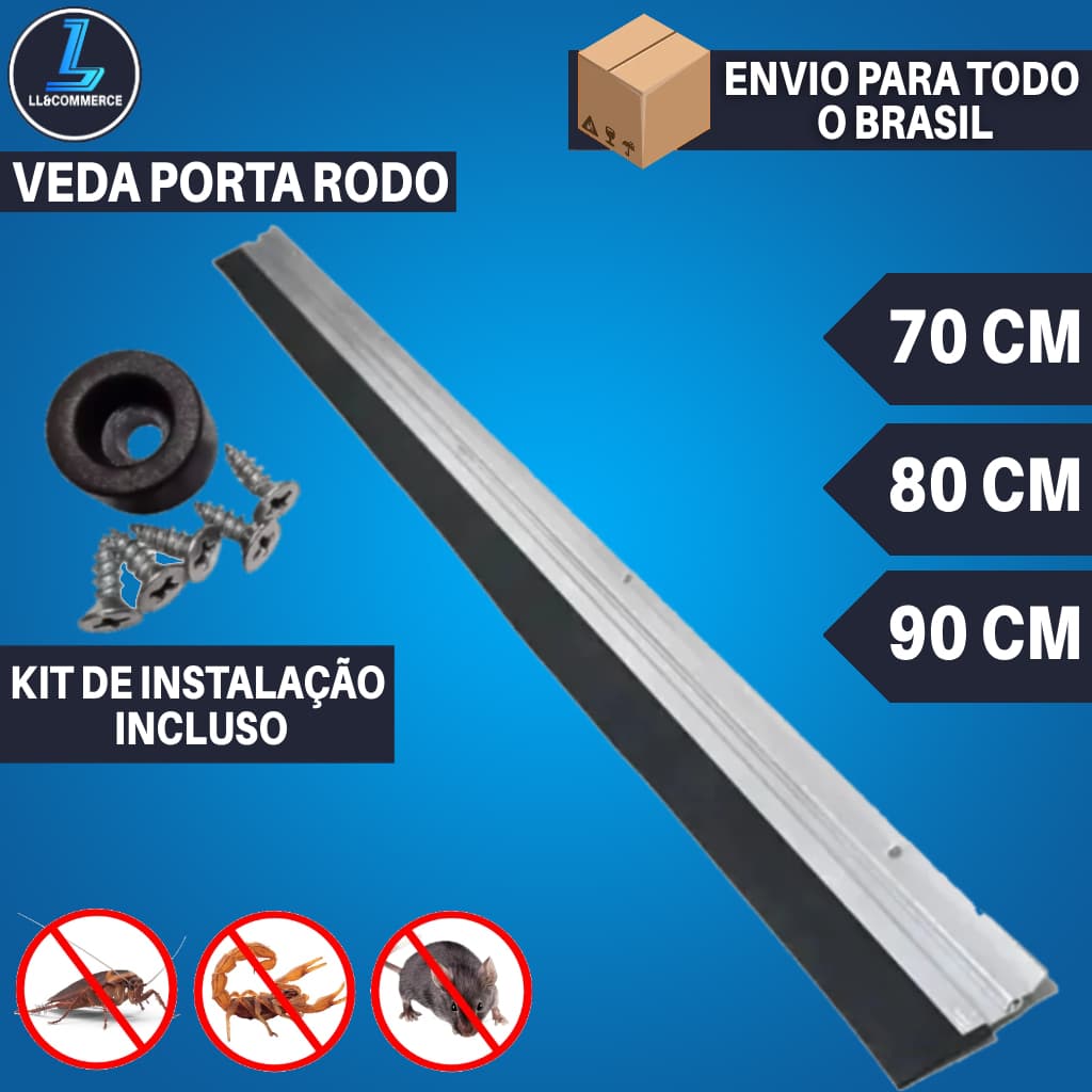 Kit Veda Porta Alumínio Reforçado EVA Rodo 70 80 90cm Anti Poeira Insetos Ruído Vedação Isolante