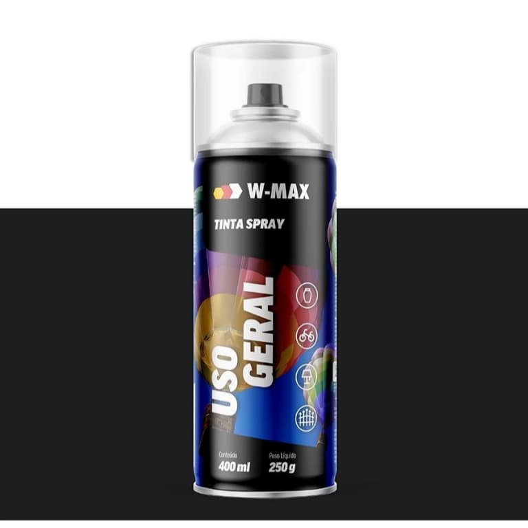 Tinta Spray Uso Geral Preto Brilhante 400ml - W-Max