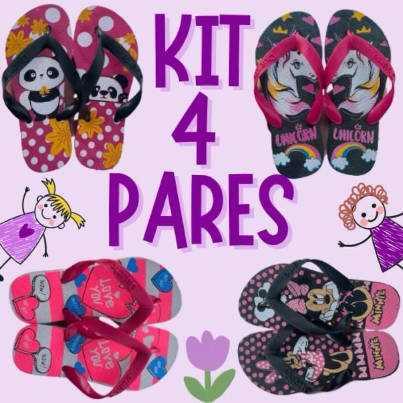 Kit 4 pares Infantil meninA sortido chinelo