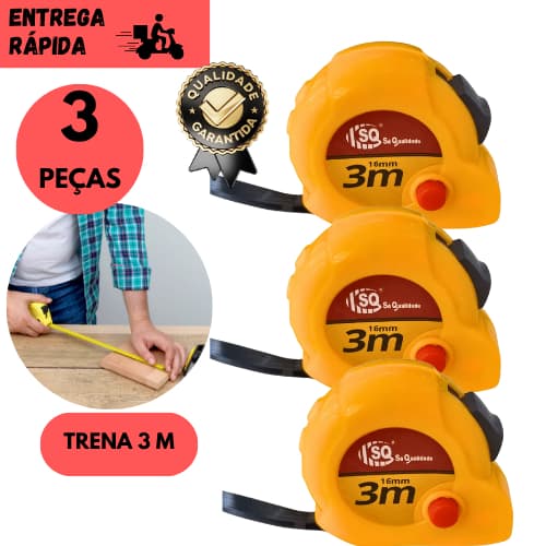 Kits 3/2 ou 1 Trena Retrátil 3m c/ Presilha Clip de Cinto e Trava Ferramenta de Medição Profissional