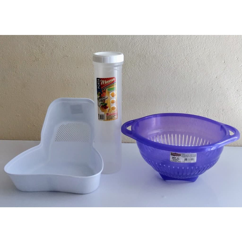 KIT3 PEÇAS 1 ESCORREDOR DE ARROZ +1 ESCORREDOR DE MASSAS +1 PORTA MACARRÃO