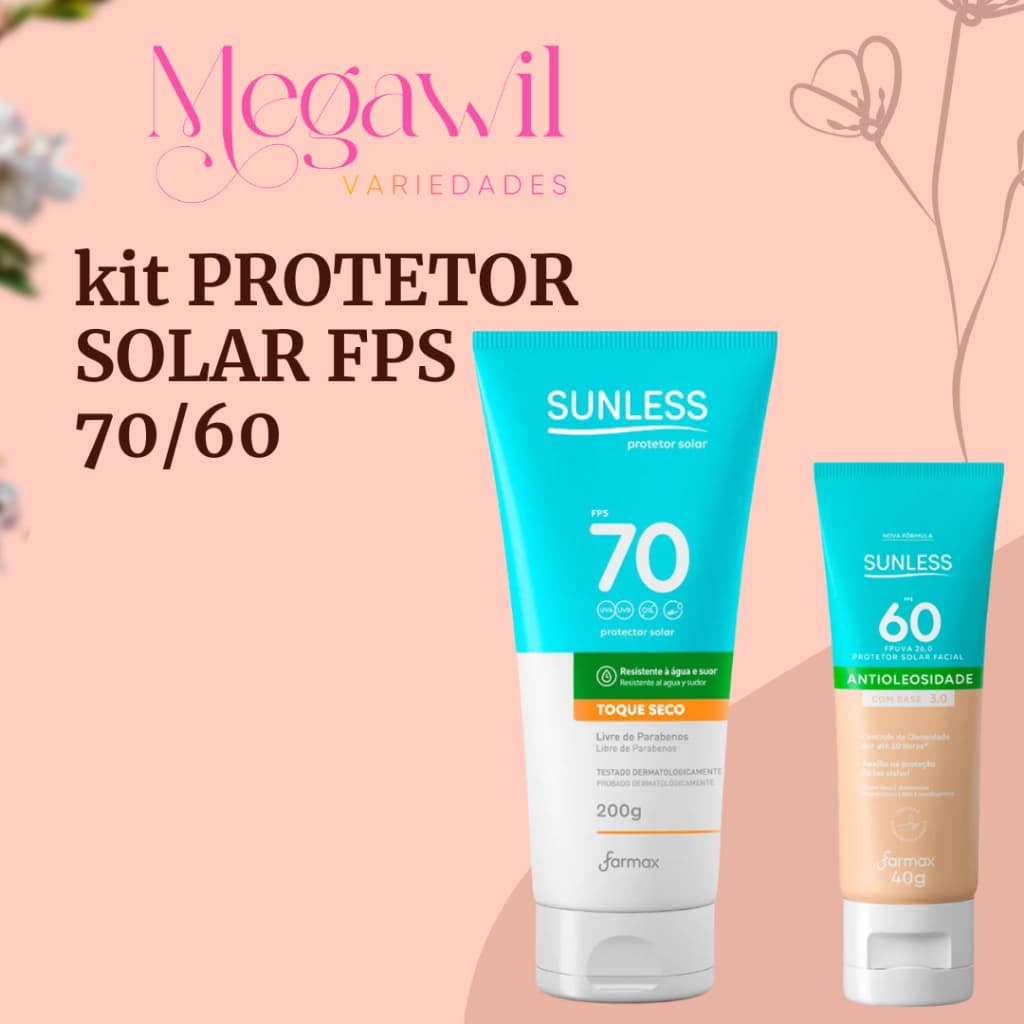 Combo 2 Protetores Sunless FPS70 Sem Cor 200g + FPS60 Base 3.0 40g Proteção UVA/UVB Rosto e Corpo