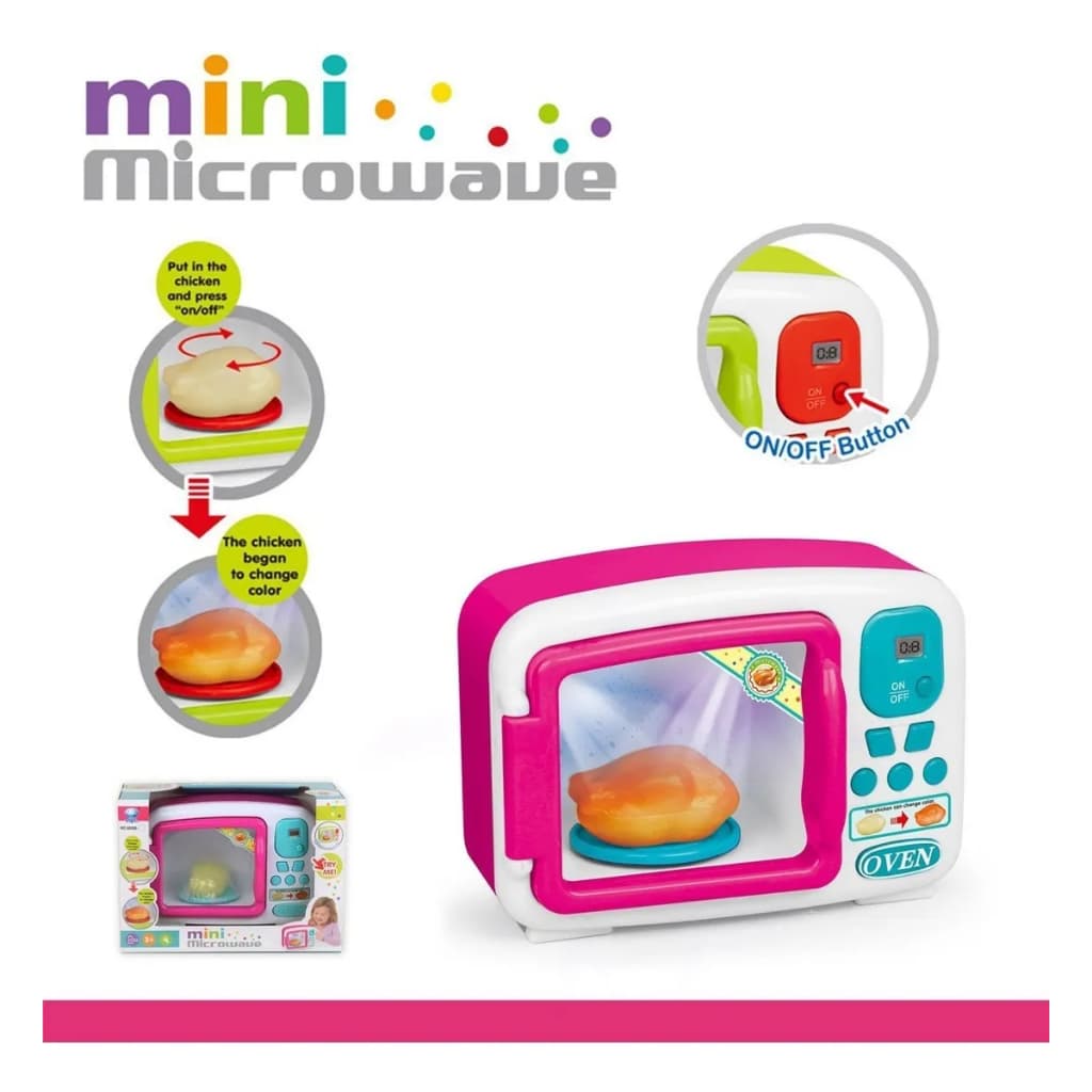 Microondas Infantil com Luz, Som e Frango que Muda de Cor – Mini Eletrodoméstico Educativo
