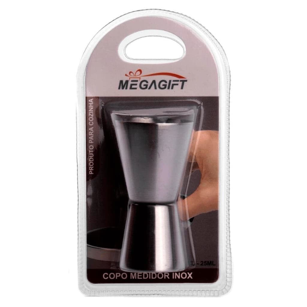 Copo Dosador de Bebidas Duplo Inox 25ml e 50ml Medidor de Dose Bar