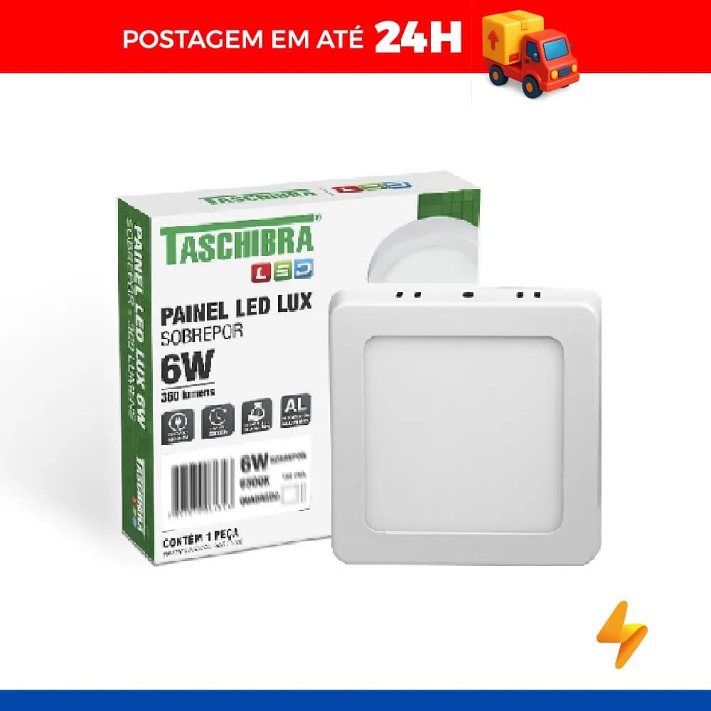 Painel Led 6W Lux Quadrado Sobrepor 3000K - Taschibra