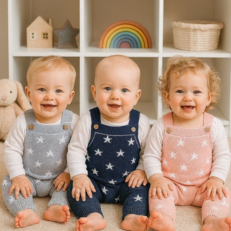 Jardineira Bebê Tricot Estrelinhas – RN Antialérgica e Confortável