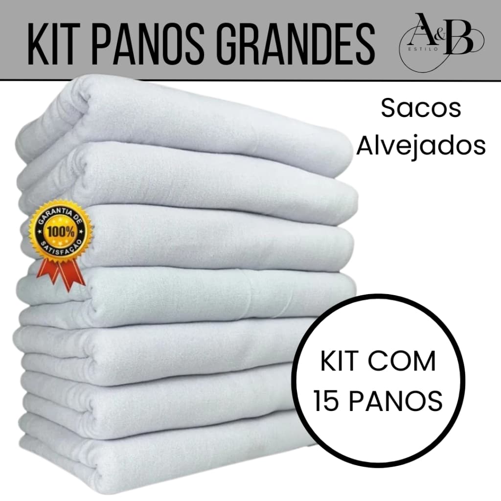 Kit 15 Panos de Saco Alvejado Grande – Limpeza e Secagem 65 x 45cm