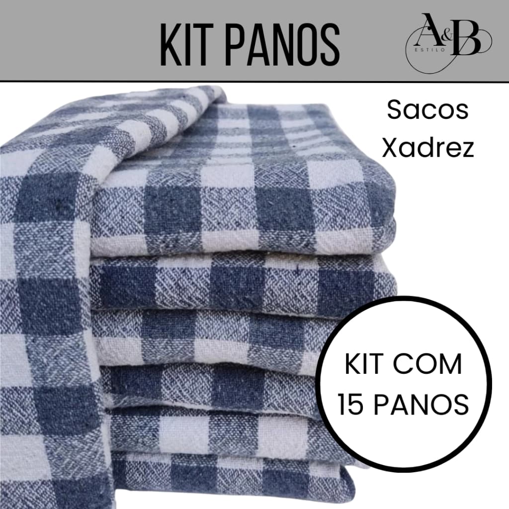 Kit 15 Panos de Saco Xadrez – Duráveis e Reutilizáveis