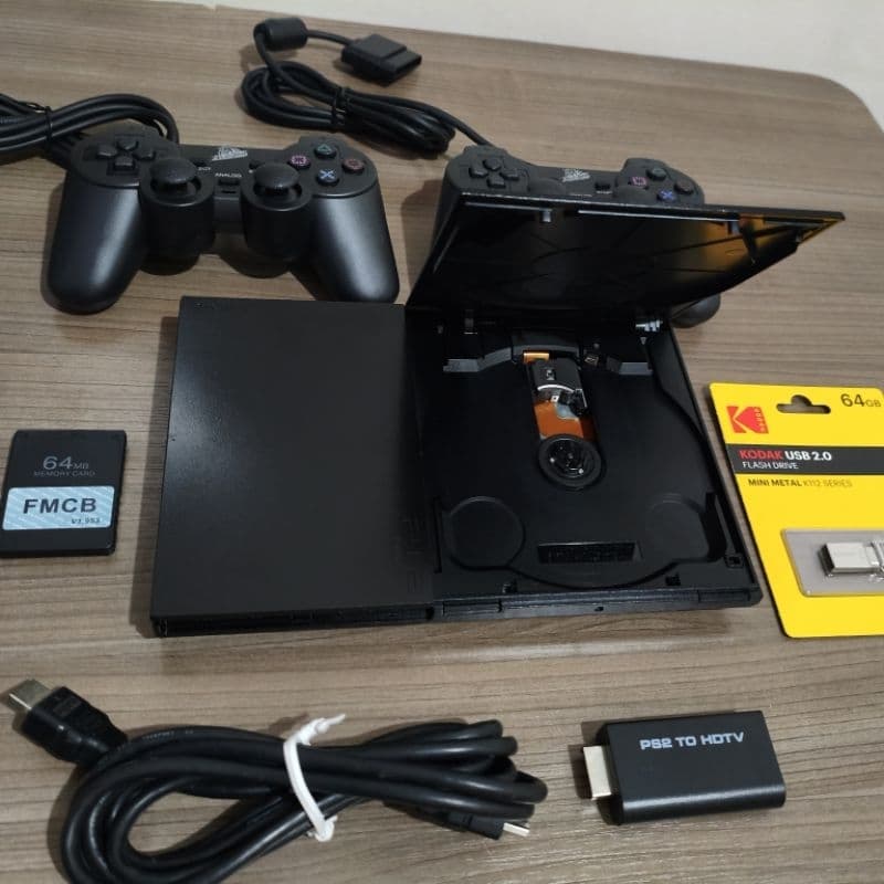 Ps2 Com OPL + 2 Controles + Pen drive c/ 20 Jogos a sua escolha