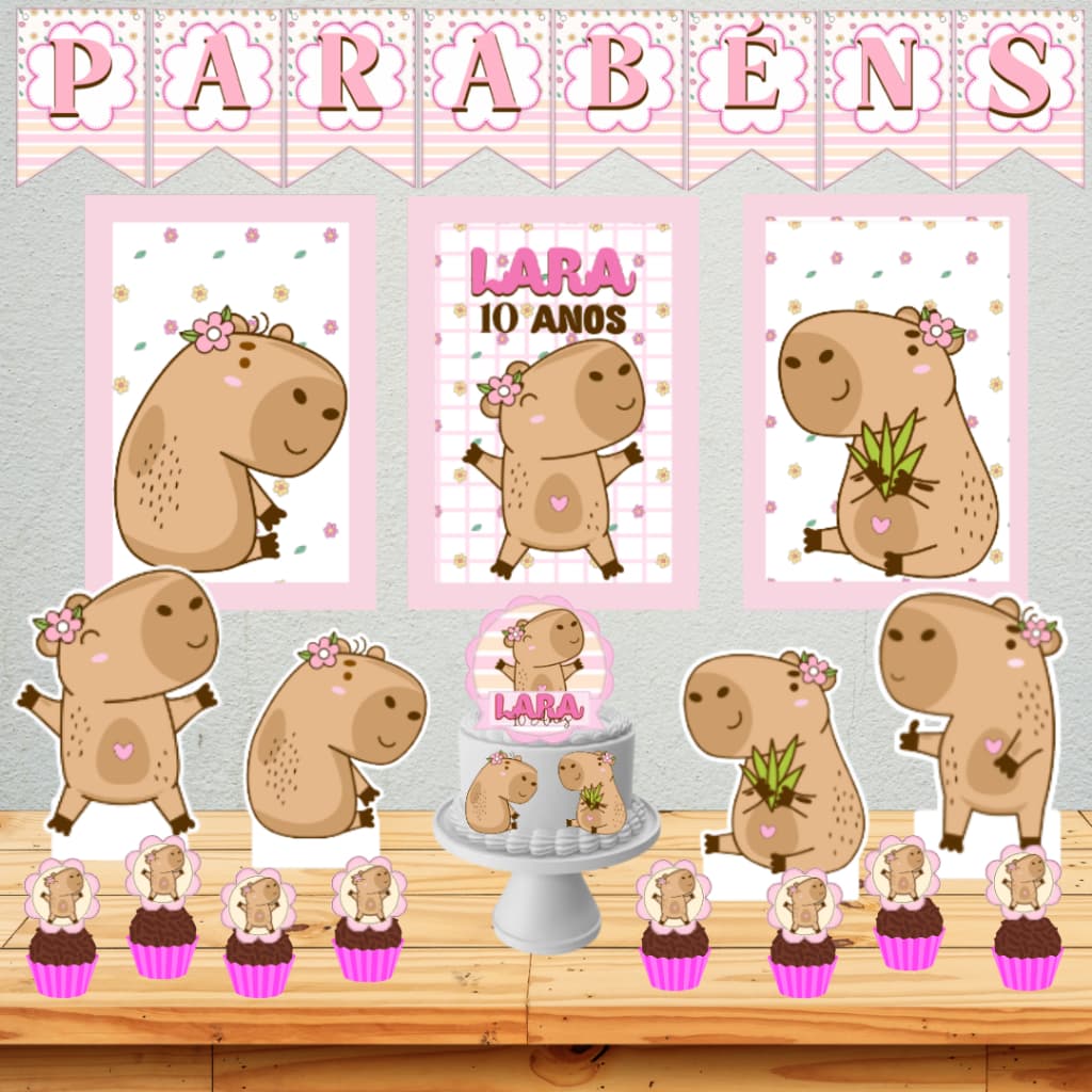 Kit Festa Só um Bolinho - CAPIVARA -  CAPIVARA ROSA - TOPO DE BOLO - DECORAÇÃO -  MESVERSÁRIO