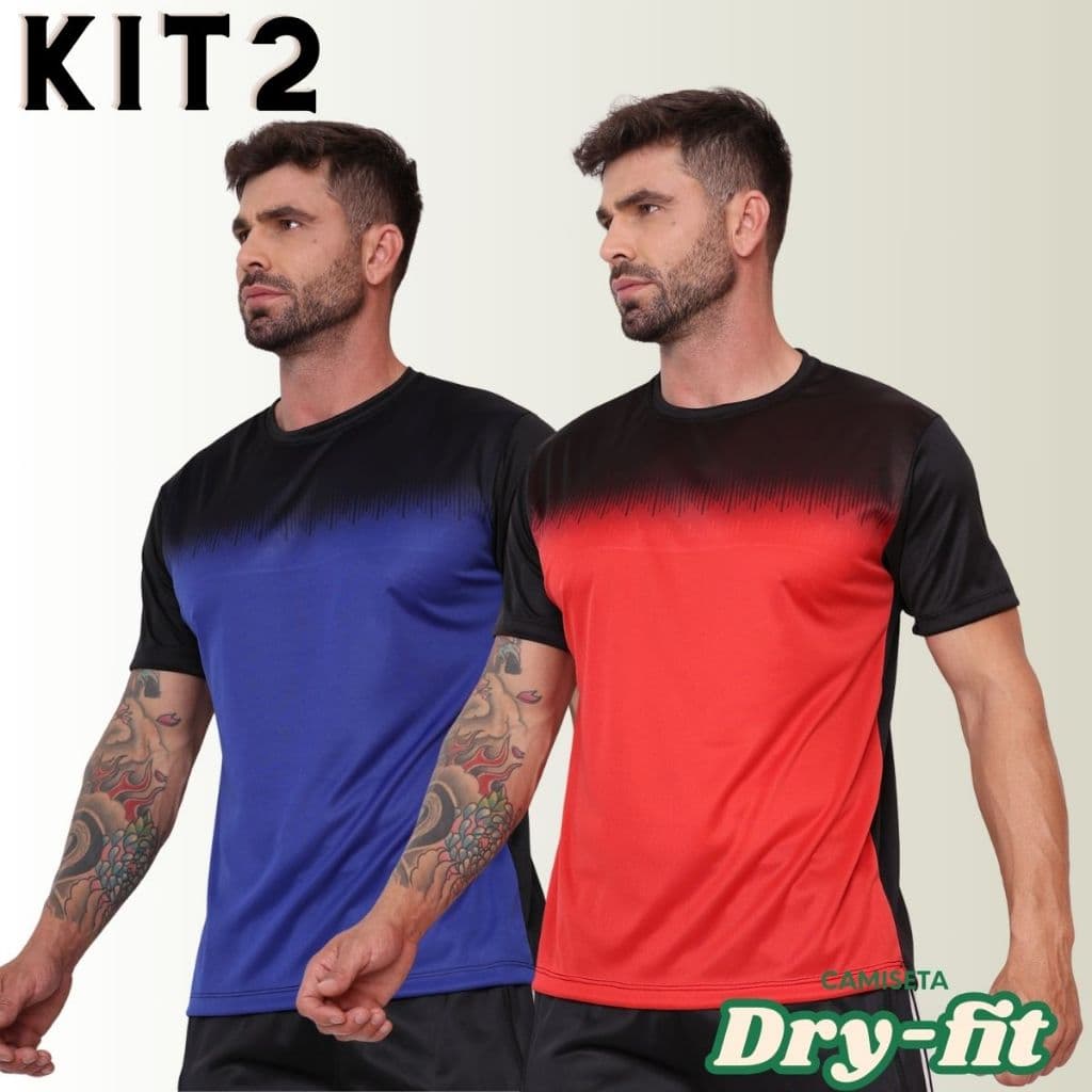 Kit2 Camisa DRYFIT Masculina Colorida Leve Respirável Para Atividades Fisicas Academia