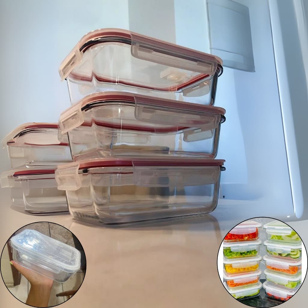 Kit Pote Hermético grande de Vidro Borossilicato 4 Travas 1040ml Marmita freezer microondas forno