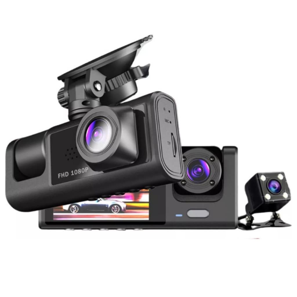 Câmera Veicular Tripla De Segurança Para Carro Taxi Uber 99 Full Hd Dvr Dashcam Gravador Automotivo
