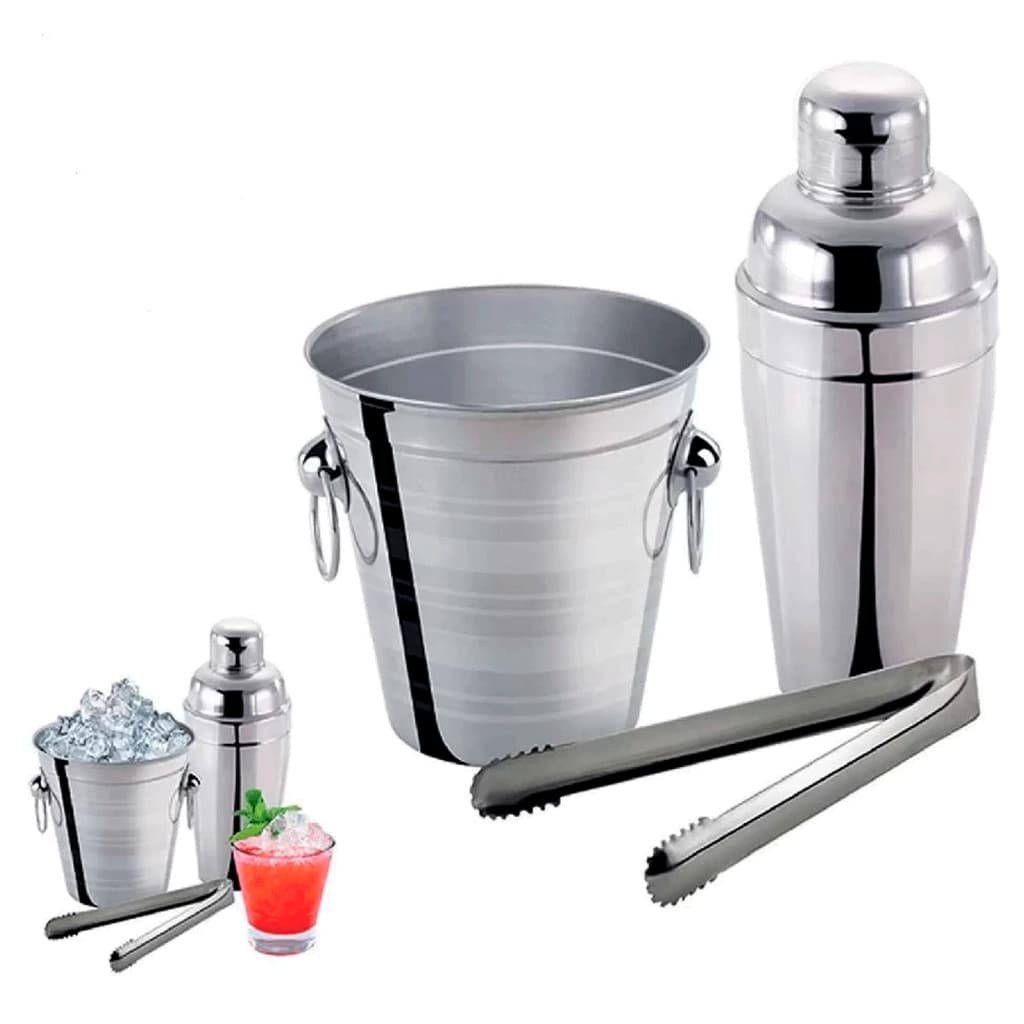 Kit Bar Coqueteleira 3 Peças Aço Inox Bar em Casa para Drinks e Coquetéis