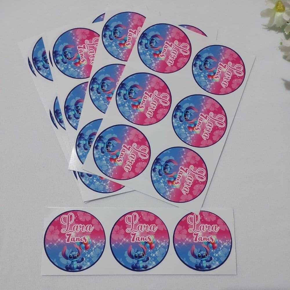 Kit Adesivos Personalizados 5x5 - Etiqueta Adesiva personalizada Stitch 5x5 - Tema Stitch - Adesivo redondo 5x5