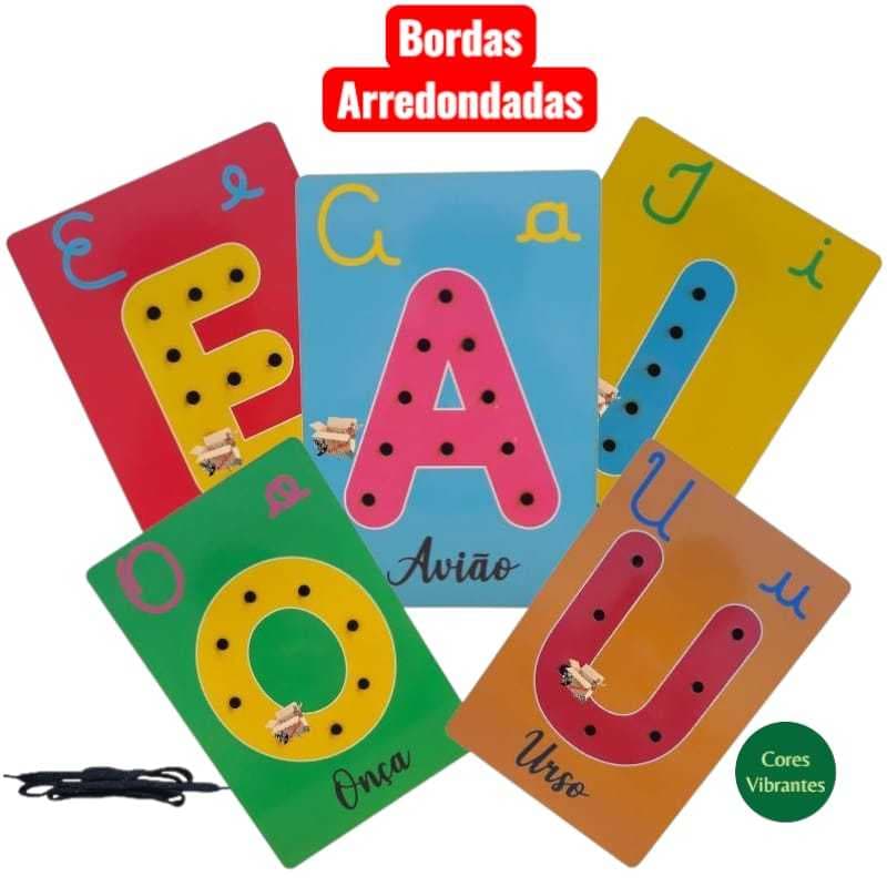 Brinquedo Pedagógico Para Coordenação Motora Em Madeira Alinhavo Vogais OU Números