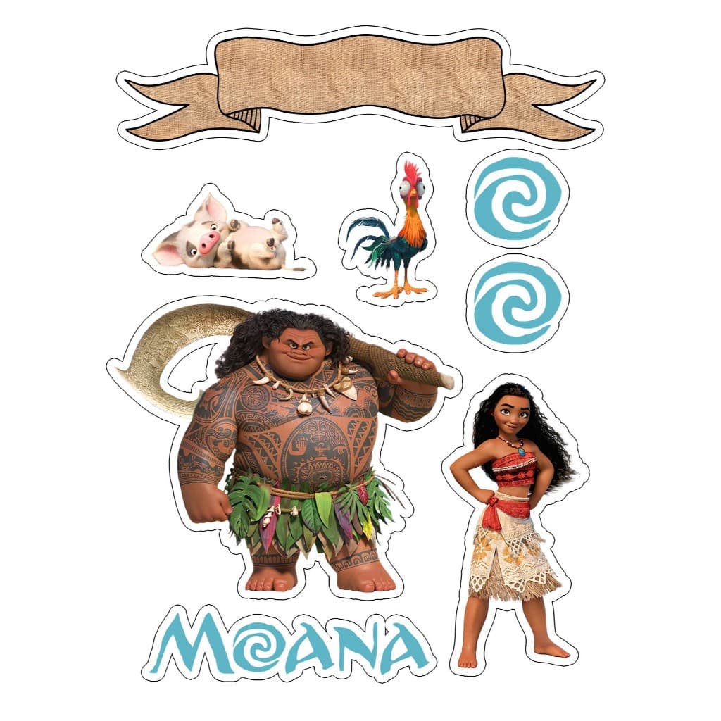 Topo Topper de Bolo Moana Maui Personalizado Nome Idade - Mod3