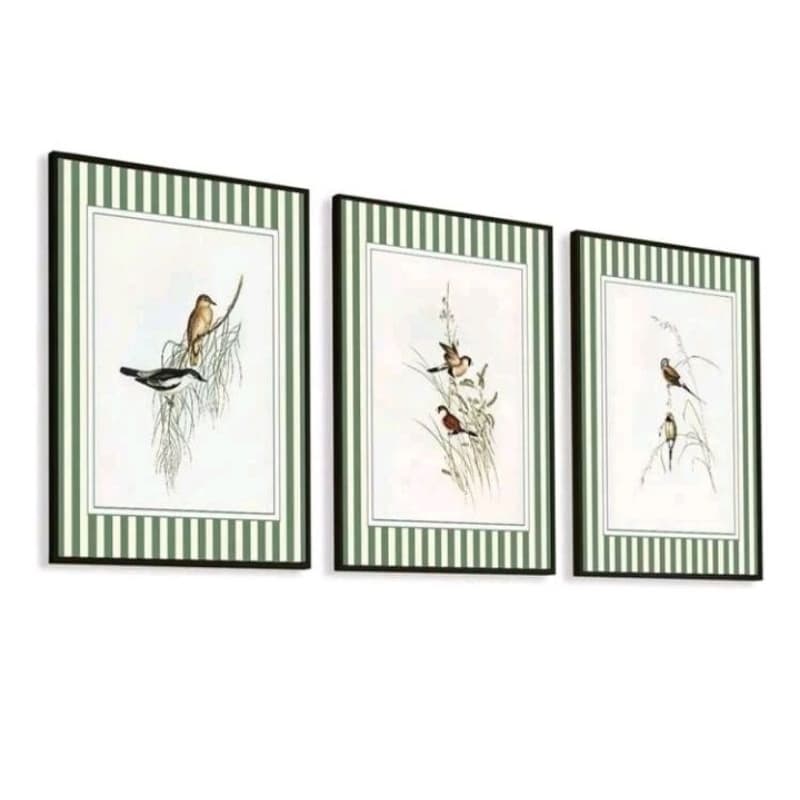 Quadro Decorativo 3 Peças Pássaros Coloridos