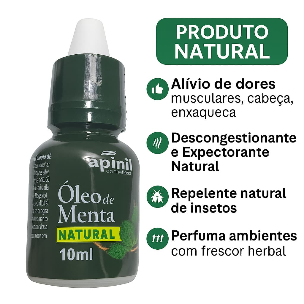 1 Óleo de Menta Natural Apinil 10ml | Alívio, Frescor e Aromaterapia