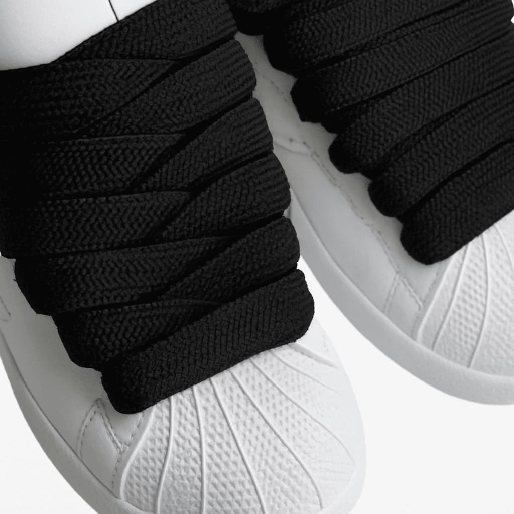 Cadarço Flat Lace Streetwear Preto Branco 15mm Para Tênis Largo Grosso Bboy Skatista Street Urbano