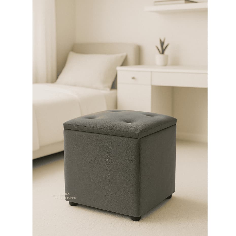 PUFF BAÚ SUEDE PORTA ROUPAS SAPATOS BRINQUEDOS ORGANIZADOR ESTOFADO CASA QUARTO PENTEADEIRA MULTIUSO