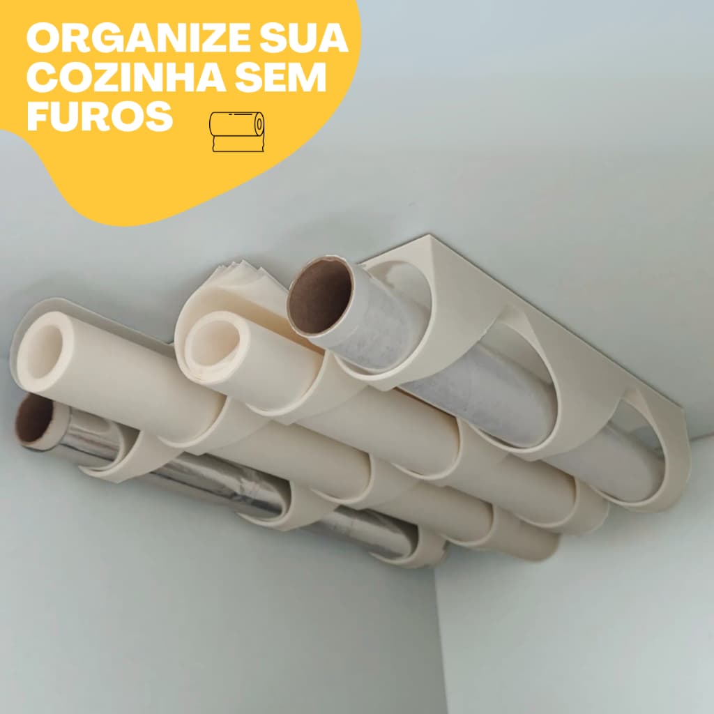 Suporte para rolos de plastico filme - papel manteiga - papel aluminio - suporte para armarios