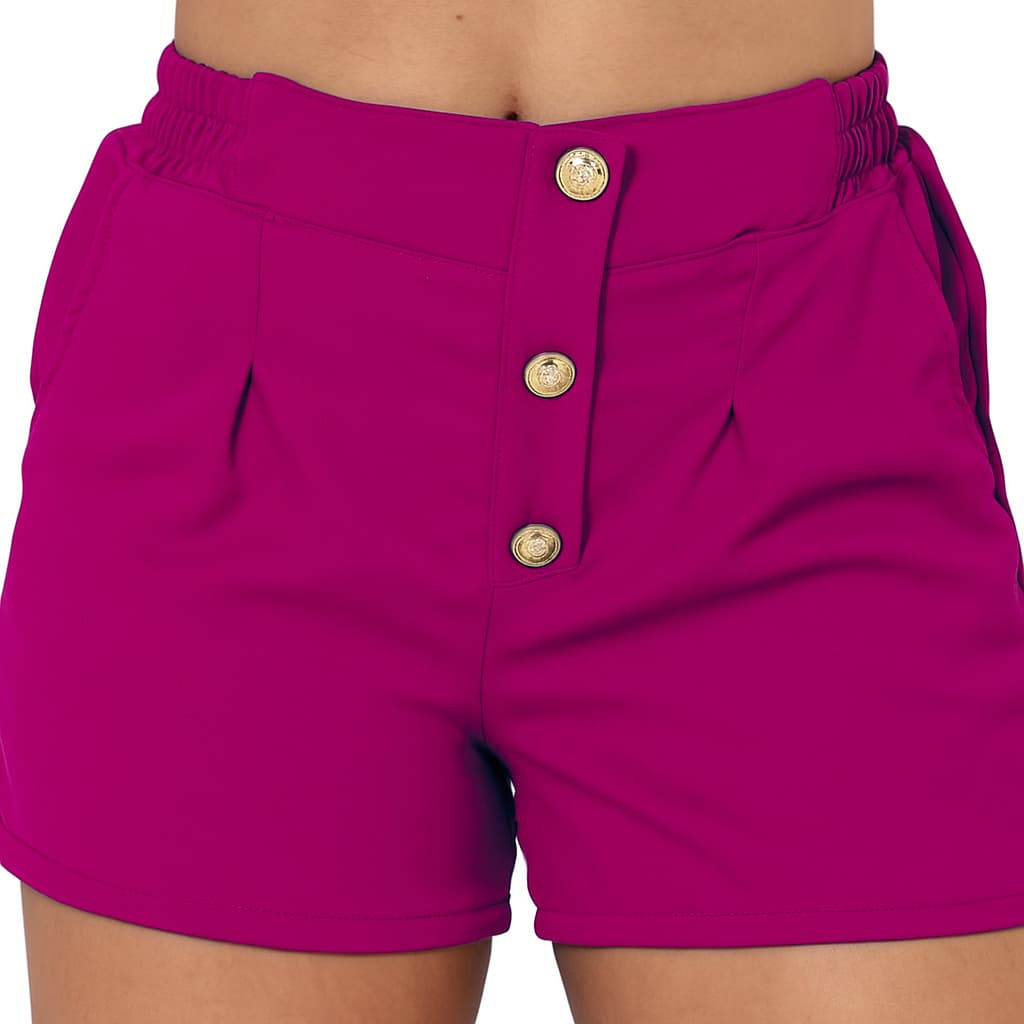 Short Feminino Alfaiataria P ao G3  Plus Size Cintura Alta Botoes Forrado Elastico