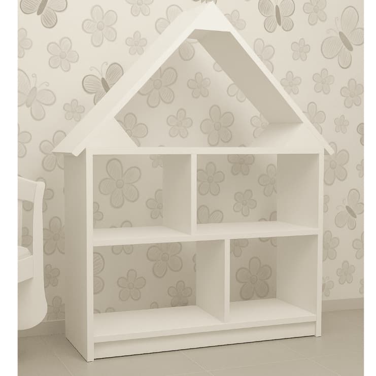 Estante Infantil Casinha Branca MDF – 114x100cm | Prateleiras para Livros, Brinquedos e Decoração