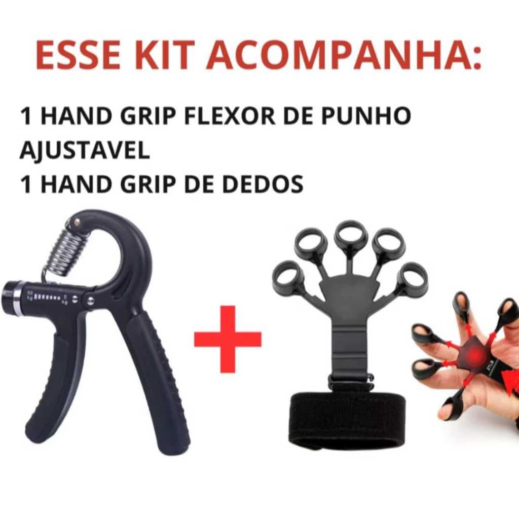 Kit Hand Grip + Flexor de Dedos Punho Ajustável Fisioterapia Exercício para Mãos