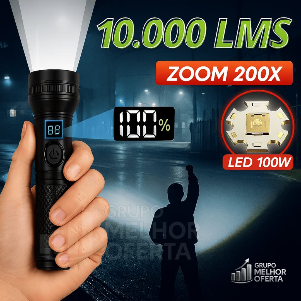 Lanterna Tática Militar Super Potente Led Cree V3 Recarregável Powerbank Usb C Compacta