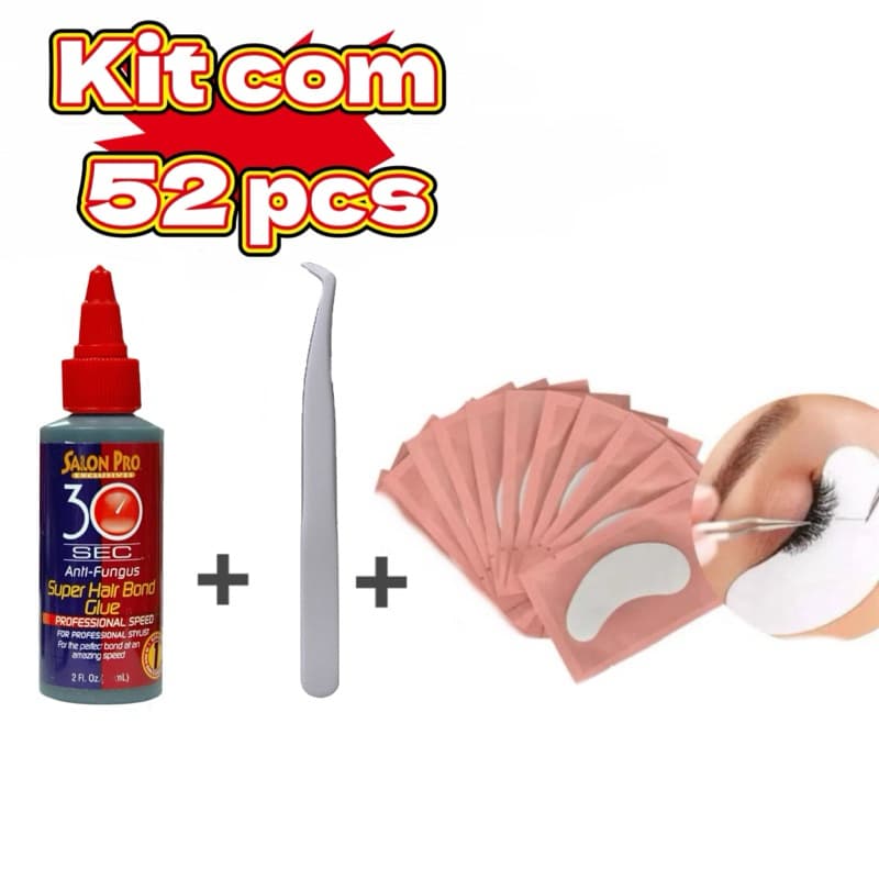 Cola Profissional para  Extensão de Cílios Salon Pro Anti Fungos/Cola Cabelos+ Pinça de cílios+ Adesivos para cílios