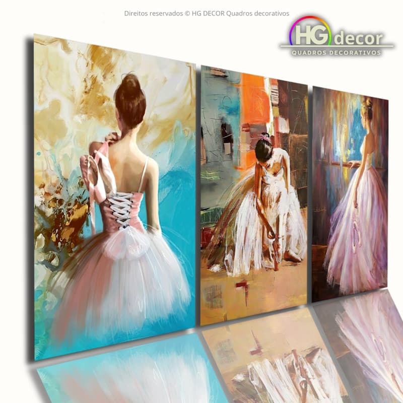 Kit de Quadros Decorativos com Bailarinas Pintadas – Arte Feminina Elegante para Sala, Quarto ou Estúdio – Tamanho 40x60