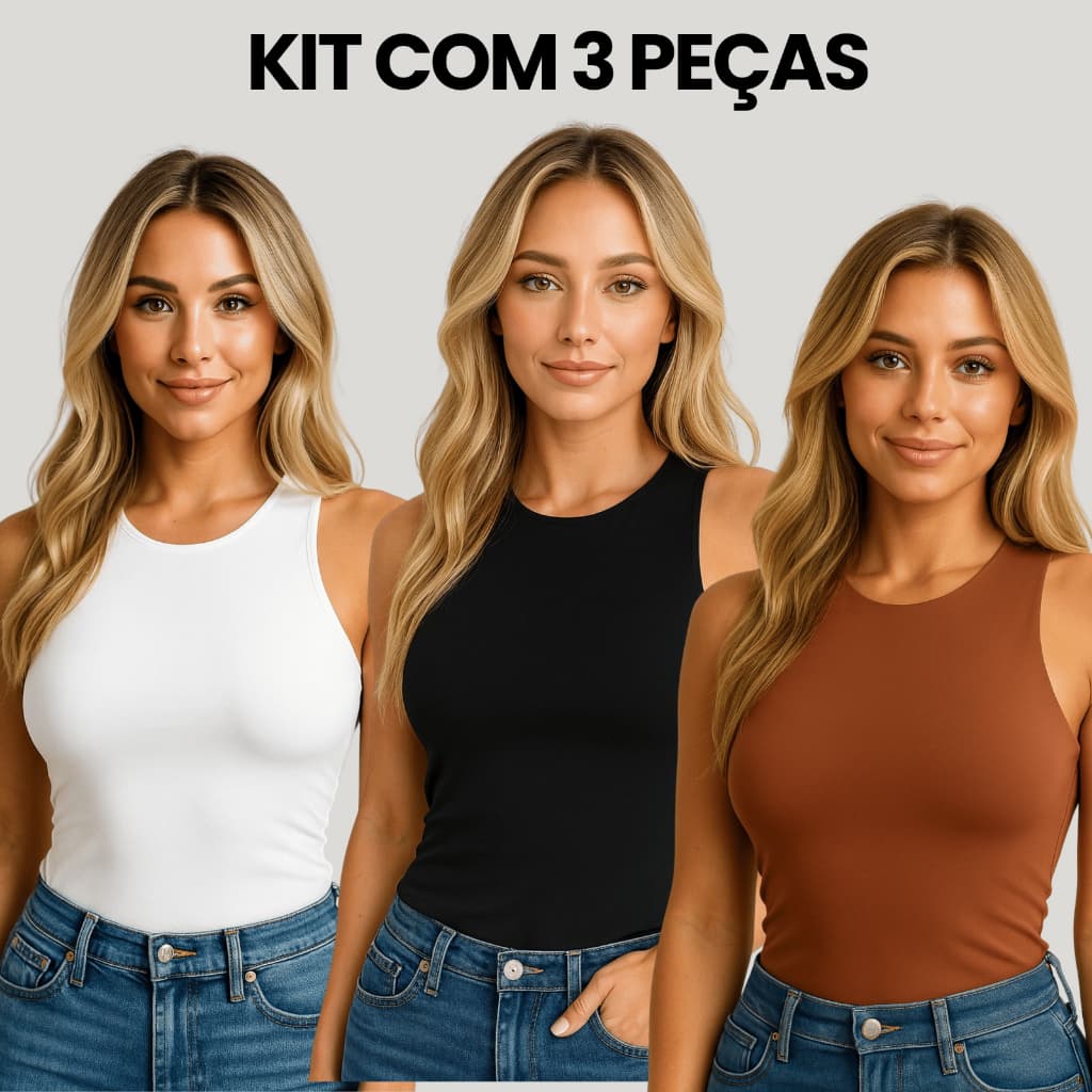 Kit 3 Regatas Feminina Suplex Básica Forro Duplo Estilosa Elegante e Sofisticada Moda Casual Lançamento