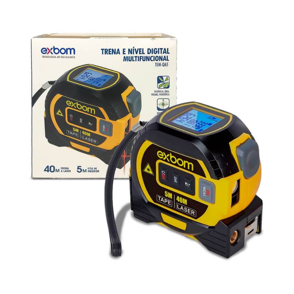 Trena Digital Fita Métrica Nível a Laser 40 metros Tela LCD Multifunções Medição Exbom Original  Top