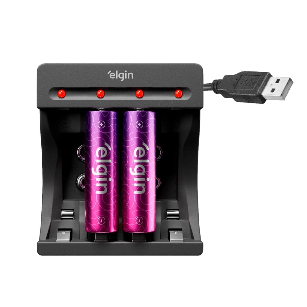 Carregador Pilhas E Baterias Usb Elgin C/2 Pilhas AA 1500mAh