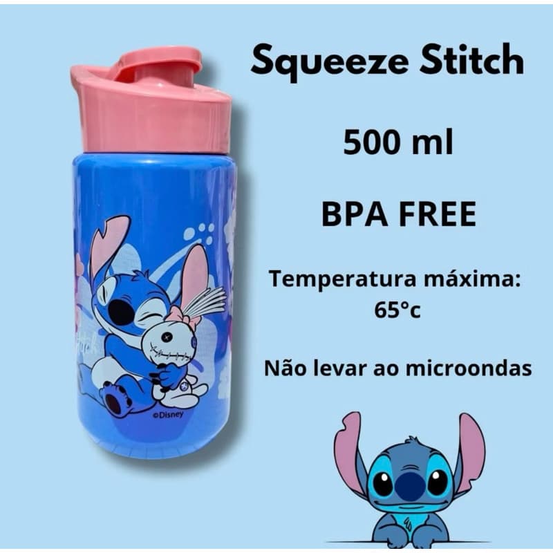 💙 💖Garrafinha Squeeze Stitch 500ml Com e sem Chaveiro – Estilo, Diversão e Hidratação! | BPA Free 🧸✨
