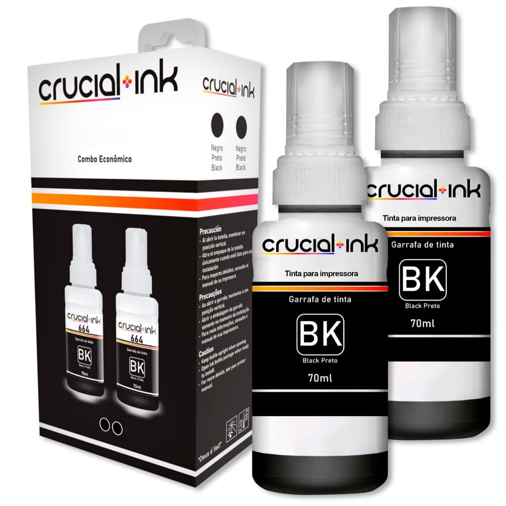 Kit 2 Tintas Compativel T664 Preto para impressora L110/L120/L200/L210/L220/L300/L310/L350/L380/L355/L375/L395/l396/L455
