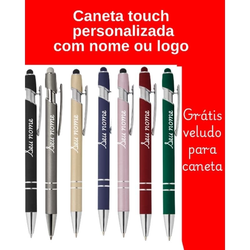 Caneta Touch Personalizada metal acompanha estojo de veludo com nome ou logo macia leve presente