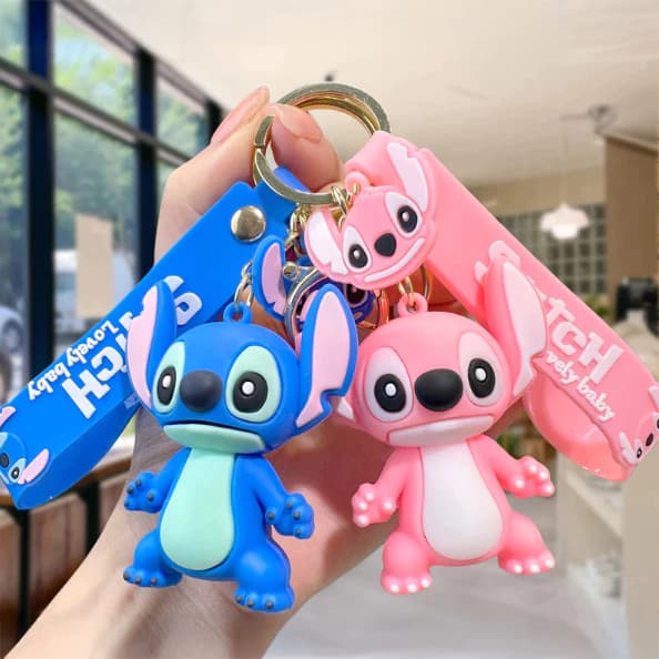 Chaveiro Stitch e Lilo 3d Emborrachado Luxo Grande Rosa e Azul