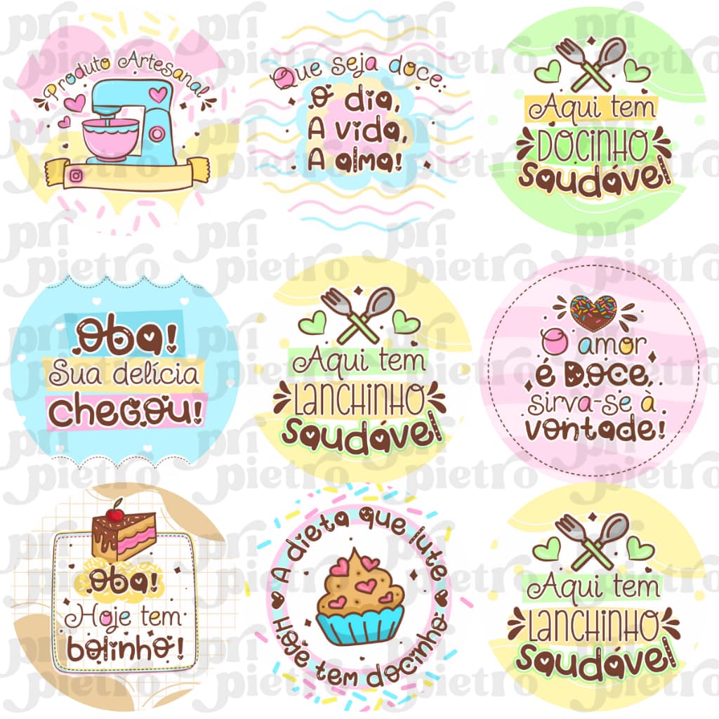 Kit 100 Etiquetas Adesivas Redondas 3 cm  - Tags p Embalagens - Bolo - Brigadeiro - CupCake