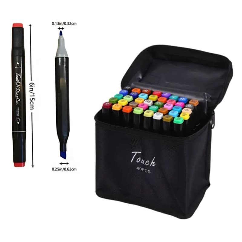 Conjunto De Canetas Marcador Permanente Ponta Dupla 40 Cores Tinta Colorido - Exterior Preto