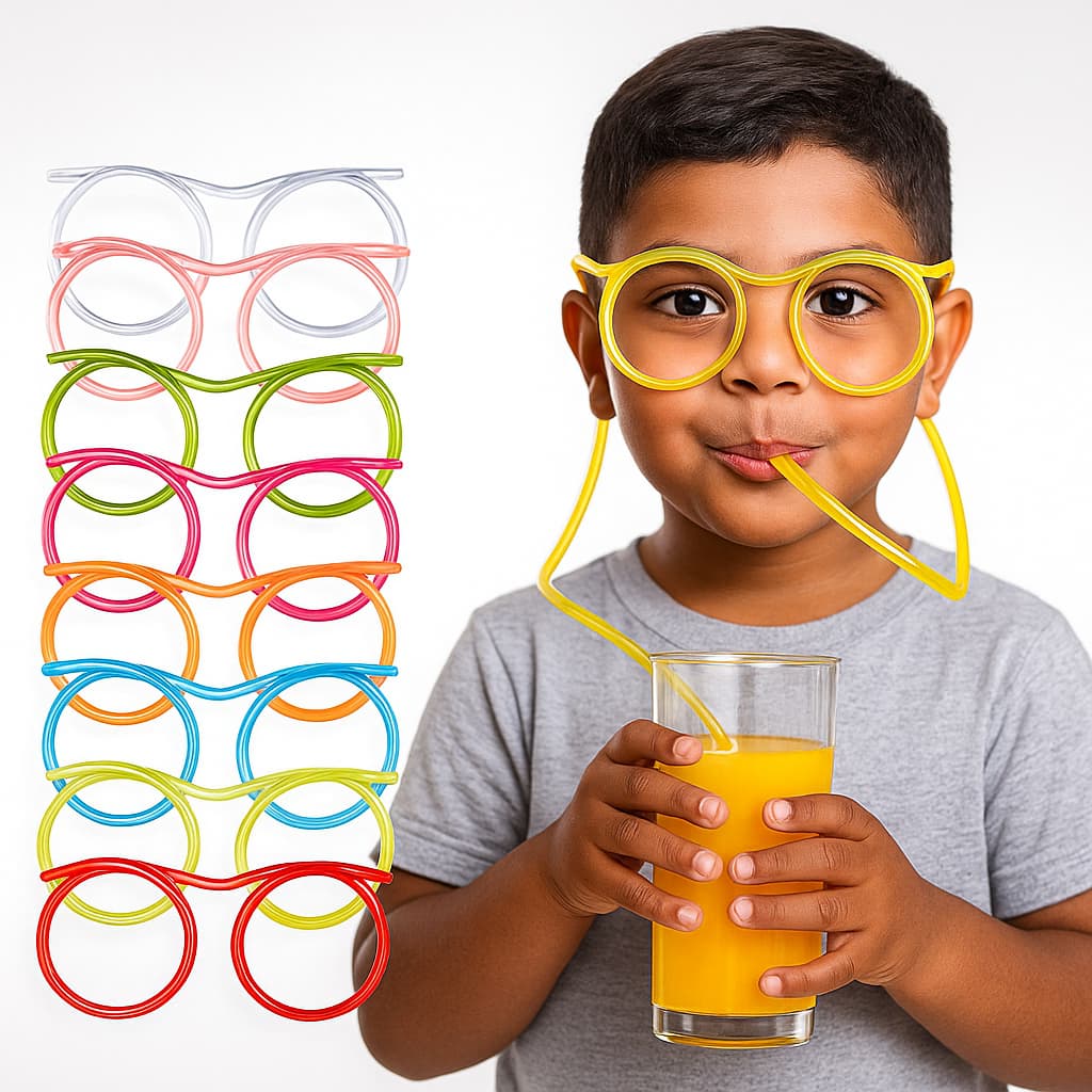 Óculos Canudo Divertido Infantil – Sucesso em Festas, Reutilizável, Colorido e Criativo!
