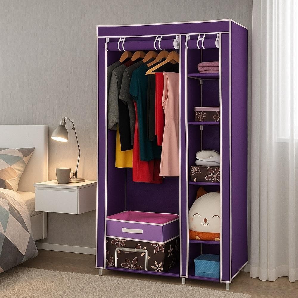 GUARDA ROUPA COMPACTO CABIDEIRO DUPLO ARARA PRATELEIRAS SAPATEIRA ORGANIZADOR QUARTO CLOSET ROXO