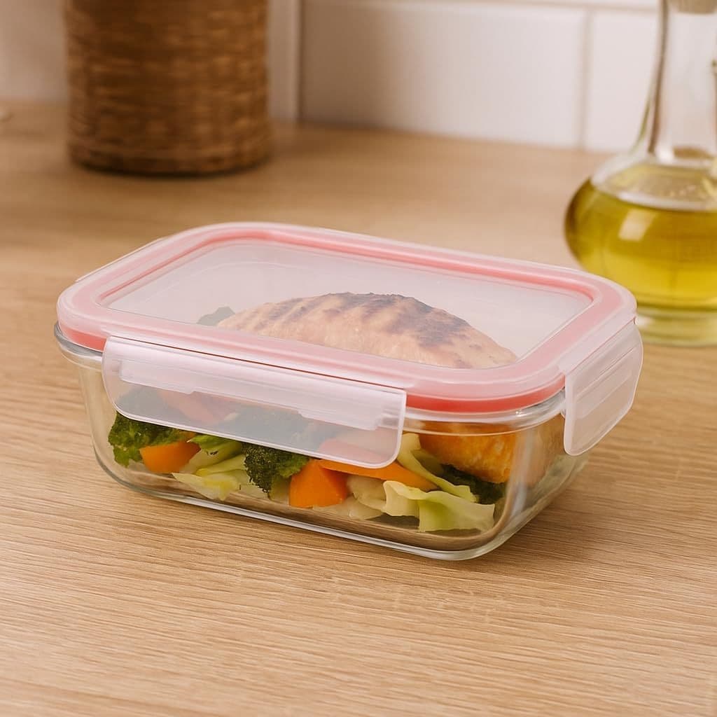 Pote de Vidro Hermético 1040ml Grande Marmita Fitness Forno Freezer Empilhável Vedação Silicone
