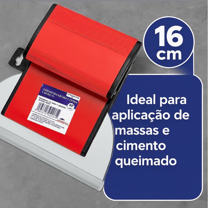Desempenadeira Lâmina Flexível e Aço Inox P/ Cimento Queimado e Massas 16cm