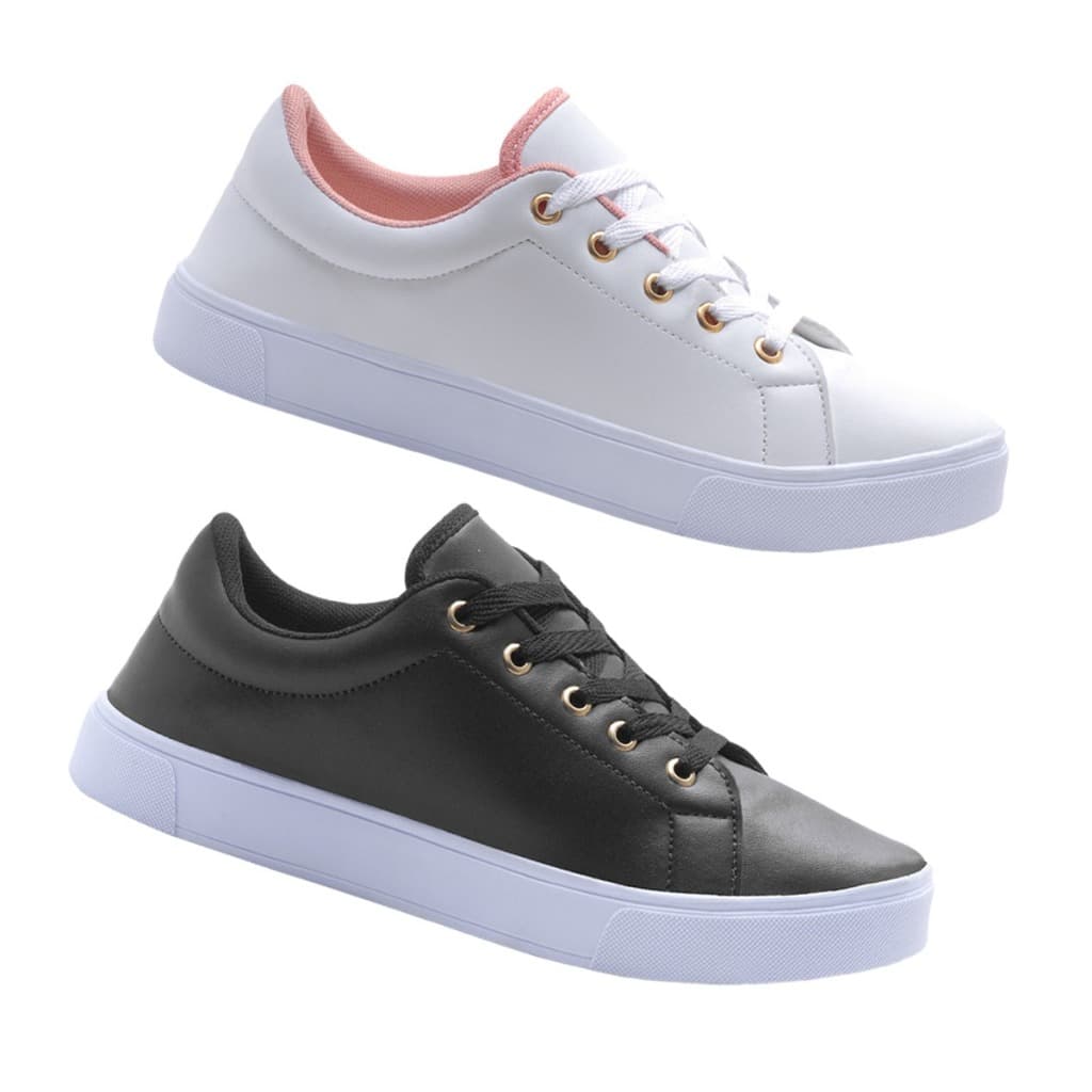 KIT 2 Pares Tênis feminino casual Branco Preto Rose
