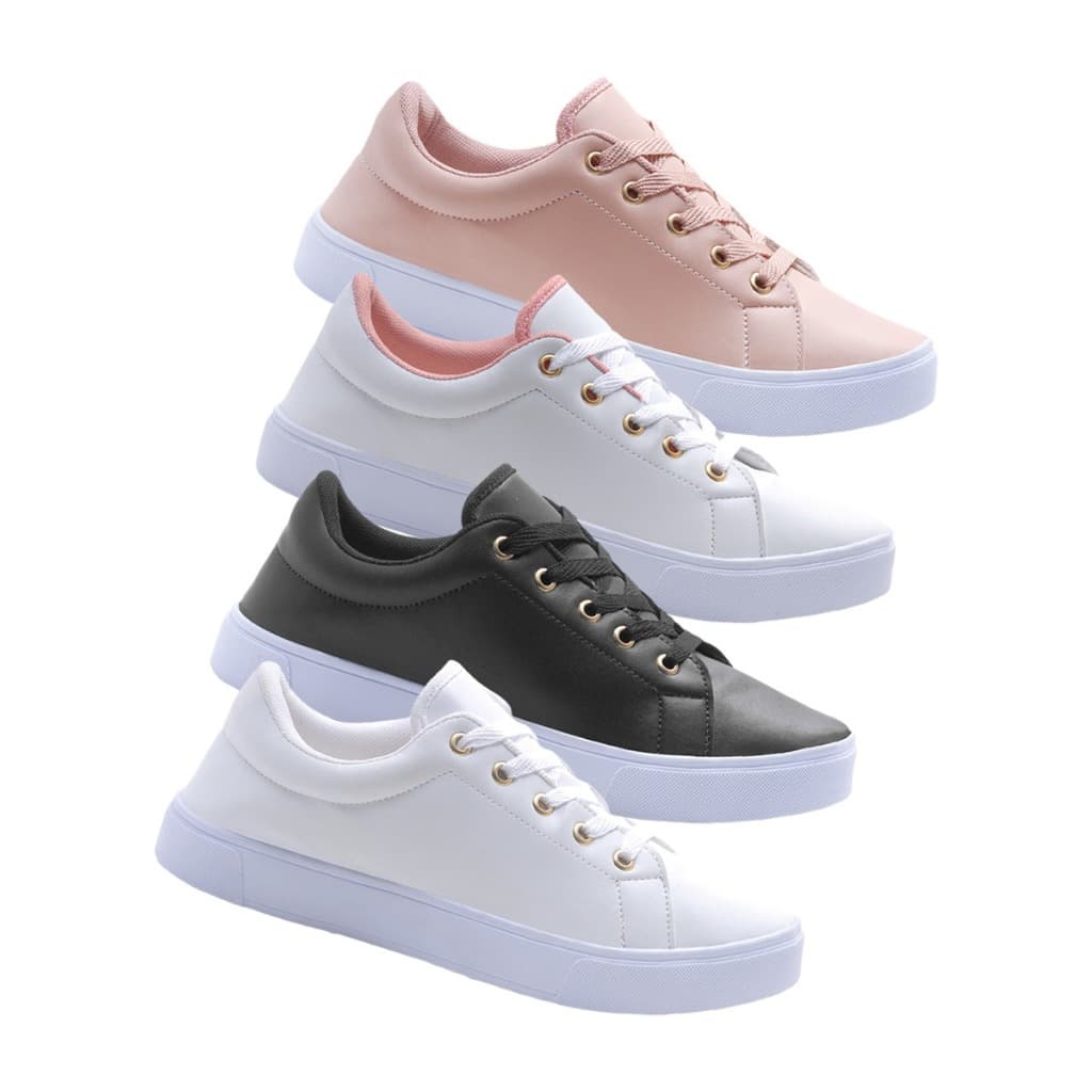 Kit 4 Tênis Feminino Casual Confortavel Preto Branco Rose