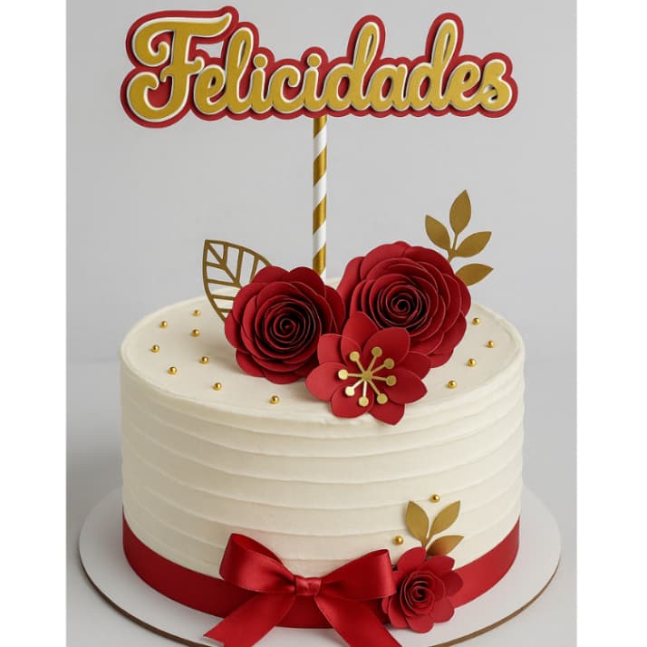 Topo de Bolo com Flores e borboletas 3D- Decoração para Bolo- Topo de bolo Parabéns- Topo de Bolo Felicidades