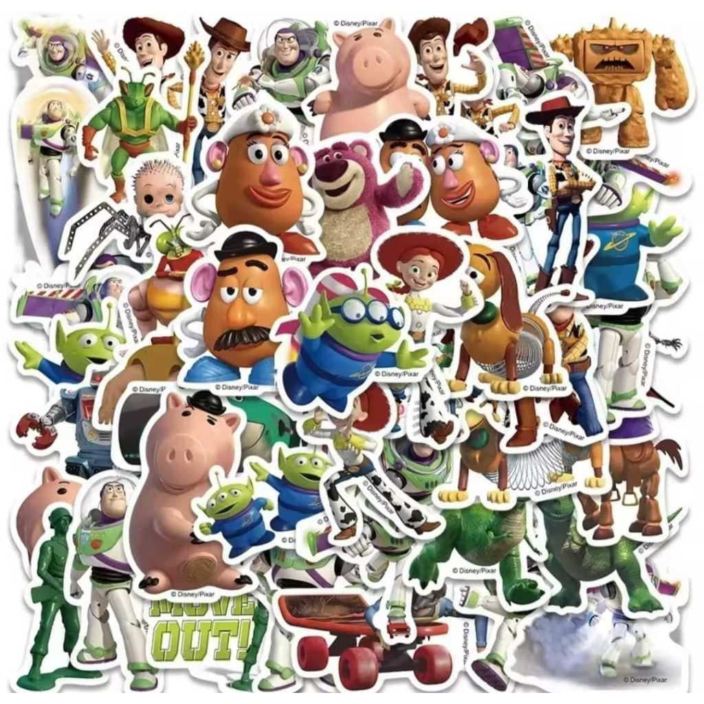 Kit 50 Adesivos Toy Story Buzz Lightyear Aliens Cabeça de Batata Á Prova D'água