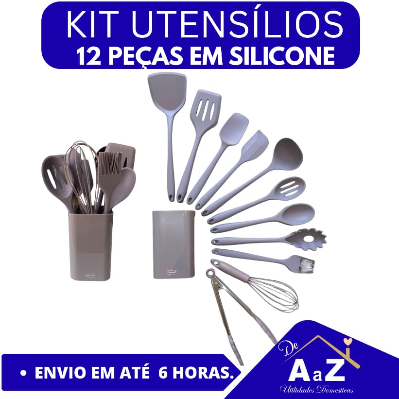 KIT UTENSÍLIOS DE COZINHA 12 PEÇAS EM SILICONE